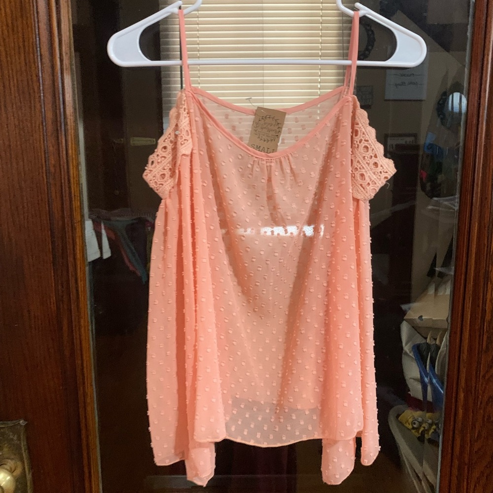 NWT Coral Pink See Through Off Shoulder Top Size S